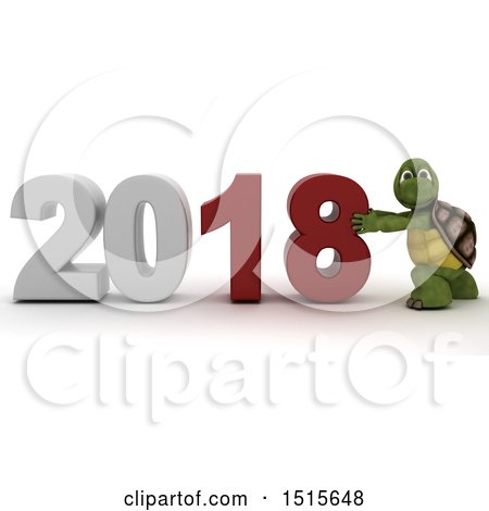 Clipart of a 3d New Year 2018 with a Tortoise - Royalty Free Illustration by KJ Pargeter