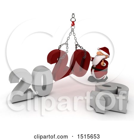Clipart of a 3d New Year 2020 with Santa Claus Using a Hoist - Royalty Free Illustration by KJ Pargeter