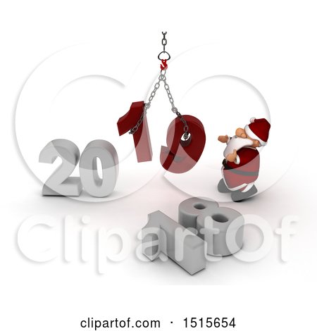 Clipart of a 3d New Year 2019 with Santa Claus Using a Hoist - Royalty Free Illustration by KJ Pargeter