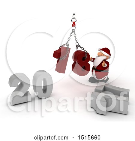 Clipart of a 3d New Year 2018 with Santa Claus Using a Hoist - Royalty Free Illustration by KJ Pargeter