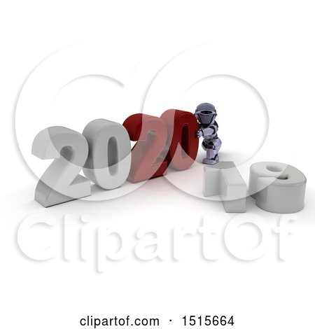 Clipart of a 3d New Year 2020 with a Robot - Royalty Free Illustration by KJ Pargeter