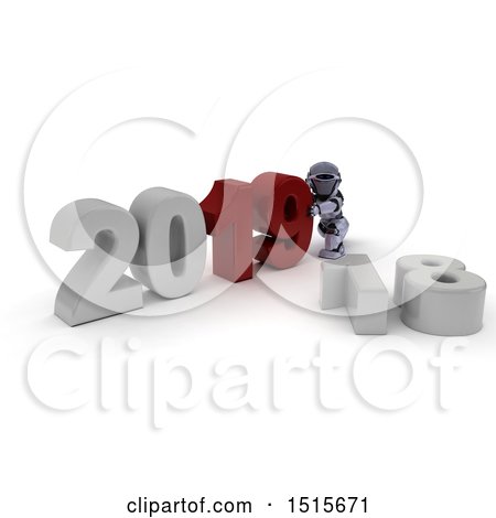 Clipart of a 3d New Year 2019 with a Robot - Royalty Free Illustration by KJ Pargeter