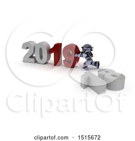 Clipart of a 3d New Year 2019 with a Robot - Royalty Free Illustration by KJ Pargeter