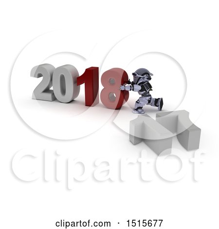Clipart of a 3d New Year 2018 with a Robot - Royalty Free Illustration by KJ Pargeter