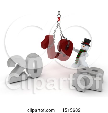 Clipart of a 3d New Year 2019 with a Snowman Using a Hoist - Royalty Free Illustration by KJ Pargeter