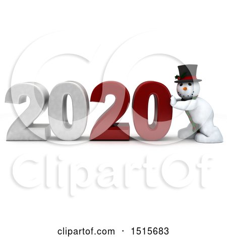 Clipart of a 3d New Year 2020 with a Snowman - Royalty Free Illustration by KJ Pargeter
