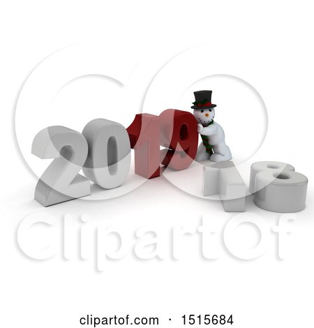 Clipart of a 3d New Year 2019 with a Snowman - Royalty Free Illustration by KJ Pargeter