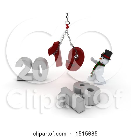 Clipart of a 3d New Year 2019 with a Snowman Using a Hoist - Royalty Free Illustration by KJ Pargeter