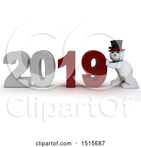 Clipart of a 3d New Year 2019 with a Snowman - Royalty Free Illustration by KJ Pargeter