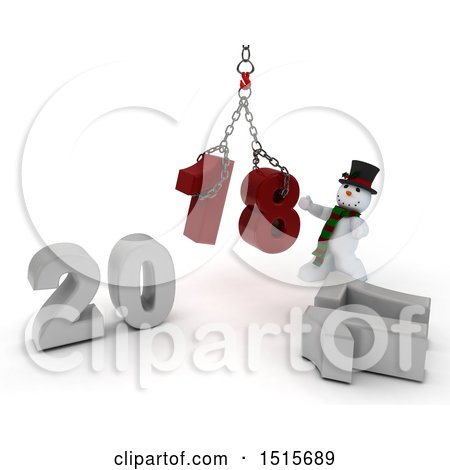Clipart of a 3d New Year 2018 with a Snowman Using a Hoist - Royalty Free Illustration by KJ Pargeter