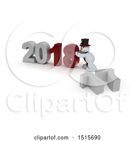Clipart of a 3d New Year 2018 with a Snowman - Royalty Free Illustration by KJ Pargeter