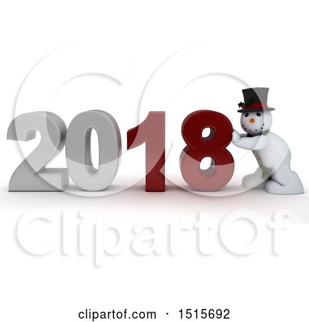 Clipart of a 3d New Year 2018 with a Snowman - Royalty Free Illustration by KJ Pargeter