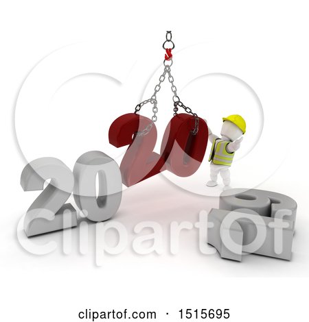 Clipart of a 3d New Year 2020 with a White Man Using a Hoist - Royalty Free Illustration by KJ Pargeter