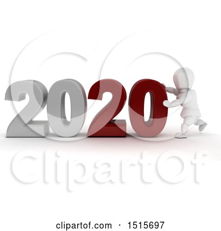 Clipart of a 3d New Year 2020 with a White Man - Royalty Free Illustration by KJ Pargeter