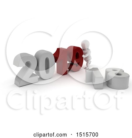 Clipart of a 3d New Year 2019 with a White Man - Royalty Free Illustration by KJ Pargeter