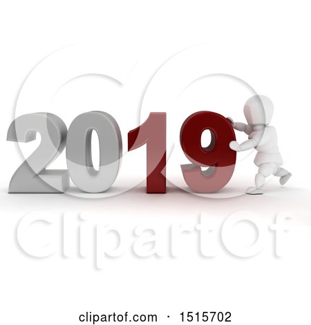 Clipart of a 3d New Year 2019 with a White Man - Royalty Free Illustration by KJ Pargeter