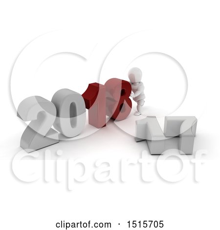 Clipart of a 3d New Year 2018 with a White Man - Royalty Free Illustration by KJ Pargeter