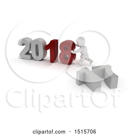 Clipart of a 3d New Year 2018 with a White Man - Royalty Free Illustration by KJ Pargeter