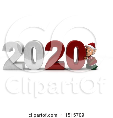 Clipart of a 3d New Year 2020 with an Elf - Royalty Free Illustration by KJ Pargeter