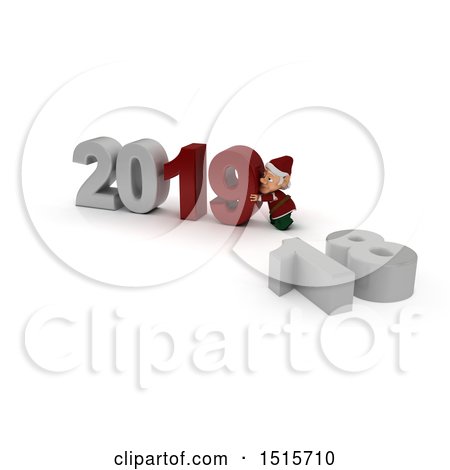 Clipart of a 3d New Year 2019 with an Elf - Royalty Free Illustration by KJ Pargeter