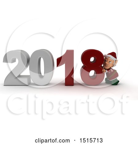 Clipart of a 3d New Year 2018 with an Elf - Royalty Free Illustration by KJ Pargeter