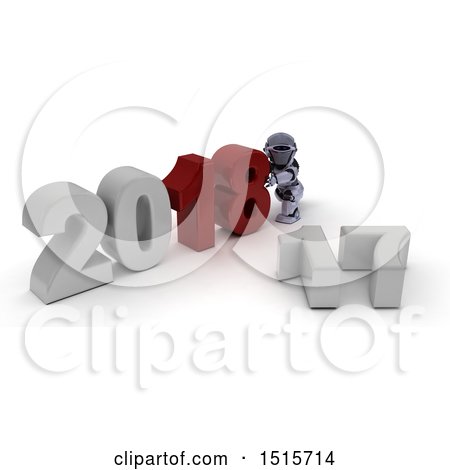 Clipart of a 3d New Year 2018 with a Robot - Royalty Free Illustration by KJ Pargeter