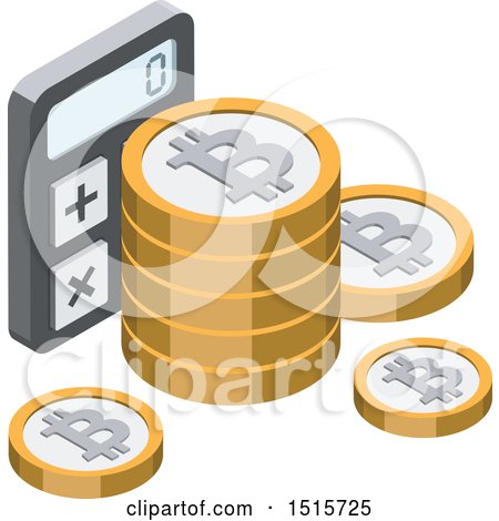 Clipart of a 3d Isometric Bitcoin and Calculator Financial Icon - Royalty Free Vector Illustration by beboy