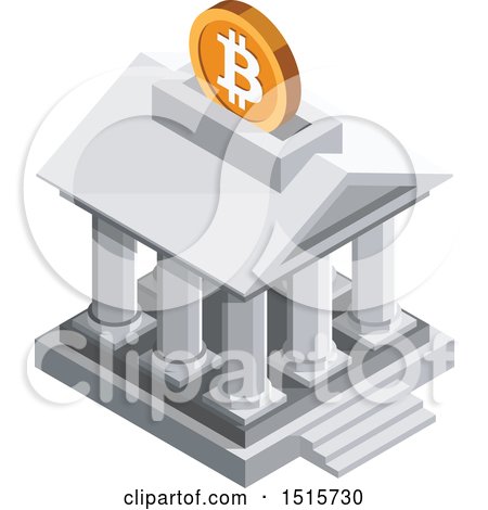 Clipart of a 3d Isometric Bitcoin Bank Financial Icon - Royalty Free Vector Illustration by beboy