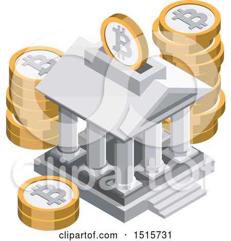Clipart of a 3d Isometric Bitcoin Bank Financial Icon - Royalty Free Vector Illustration by beboy