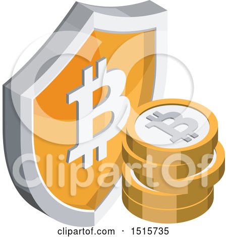 Clipart of a 3d Isometric Bitcoin and Shield Financial Icon - Royalty Free Vector Illustration by beboy