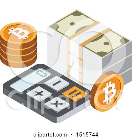 Clipart of a 3d Isometric Bitcoin and Calculator Financial Icon - Royalty Free Vector Illustration by beboy