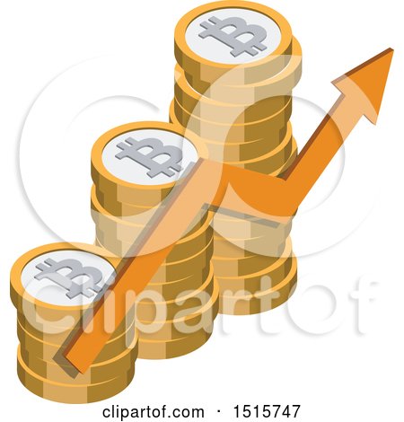 Clipart of a 3d Isometric Bitcoin and Arrow Financial Icon - Royalty Free Vector Illustration by beboy