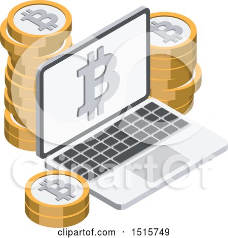 Clipart of a 3d Isometric Bitcoin and Laptop Financial Icon - Royalty Free Vector Illustration by beboy