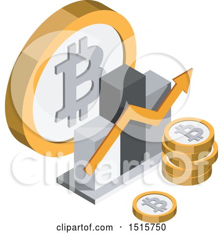 Clipart of a 3d Isometric Bitcoin Bar Graph Financial Icon - Royalty Free Vector Illustration by beboy