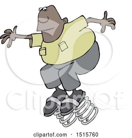 Clipart of a Cartoon Black Man Springing Forward on Bouncy Shoes - Royalty Free Vector Illustration by djart