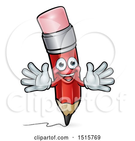 Clipart of a 3d Happy Red Writing Pencil - Royalty Free Vector Illustration by AtStockIllustration