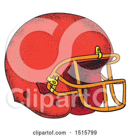 Clipart of a Sketched Red American Football Helmet, on a White Background - Royalty Free Illustration by patrimonio