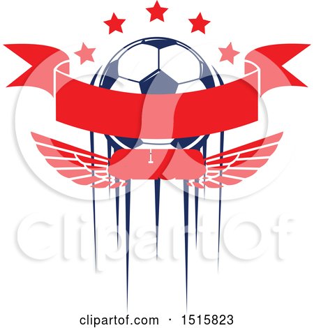 Clipart of a Soccer Ball Design with Streaks, Stars, a Banner and Wings - Royalty Free Vector Illustration by Vector Tradition SM
