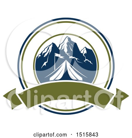 Clipart of a Camping Design with a Tent and Mountains over a Banner - Royalty Free Vector Illustration by Vector Tradition SM