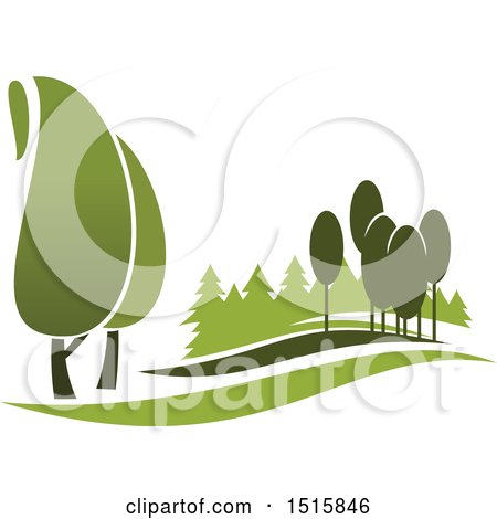 Clipart of a Gradient Green Park with Trees - Royalty Free Vector Illustration by Vector Tradition SM