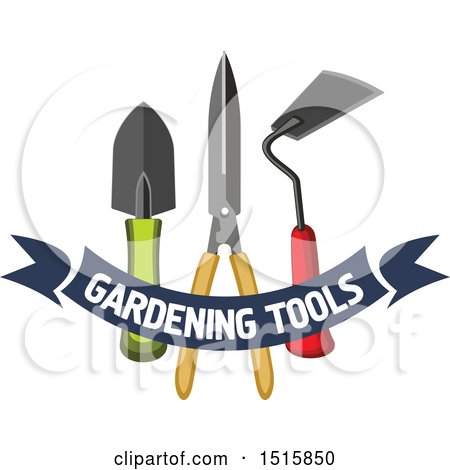 Clipart of a Text Banner with Gardening Tools - Royalty Free Vector Illustration by Vector Tradition SM