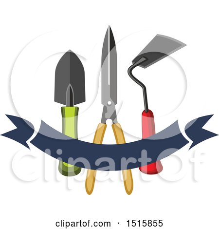 Clipart of a Banner with Gardening Tools - Royalty Free Vector Illustration by Vector Tradition SM