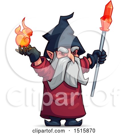 Clipart of a Wizard Holding a Ball of Fire and Wand - Royalty Free Vector Illustration by Vector Tradition SM