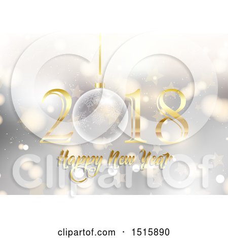Clipart of a Happy New Year 2018 Design with a Bauble over Flares - Royalty Free Vector Illustration by KJ Pargeter