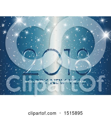 Clipart of a Happy New Year 2018 Design over Blue with Sparkles - Royalty Free Vector Illustration by KJ Pargeter