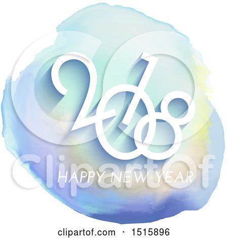 Clipart of a Happy New Year 2018 Design over Watercolor, on a White Background - Royalty Free Vector Illustration by KJ Pargeter