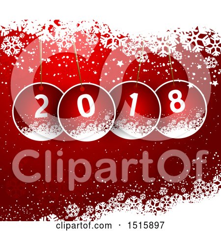 Clipart of a New Year 2018 Design with Baubles on Red - Royalty Free Vector Illustration by KJ Pargeter
