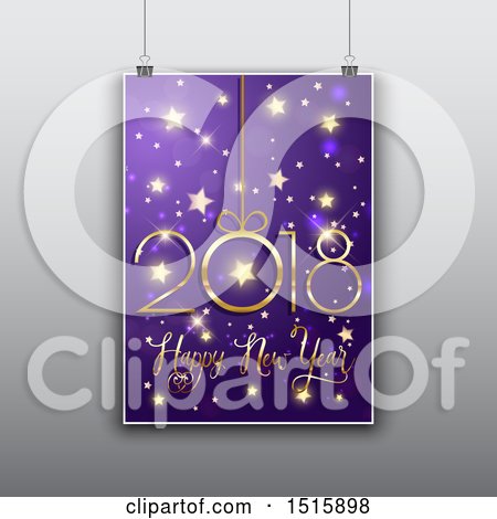 Clipart of a Happy New Year 2018 Design Poster Hanging over Gray - Royalty Free Vector Illustration by KJ Pargeter