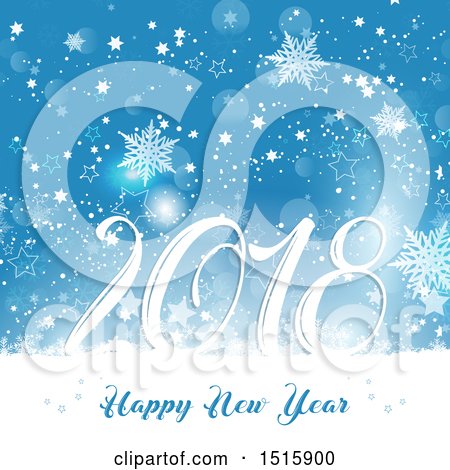 Clipart of a Happy New Year 2018 Design with Snowflakes and Stars - Royalty Free Vector Illustration by KJ Pargeter