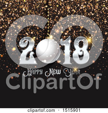 Clipart of a Happy New Year 2018 Design with a Bauble over Glitter - Royalty Free Vector Illustration by KJ Pargeter